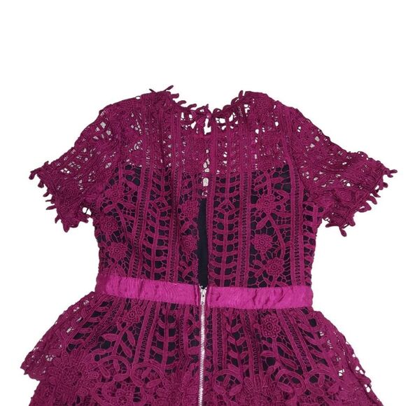 L'ATISTE by AMY Burgundy Open Latice Work Dress Size S - Picture 5 of 10